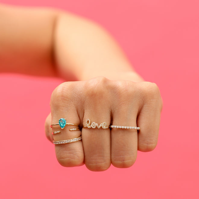 14 Ayar Altın Princess Cut Half Eternity Yüzük  yakın plan