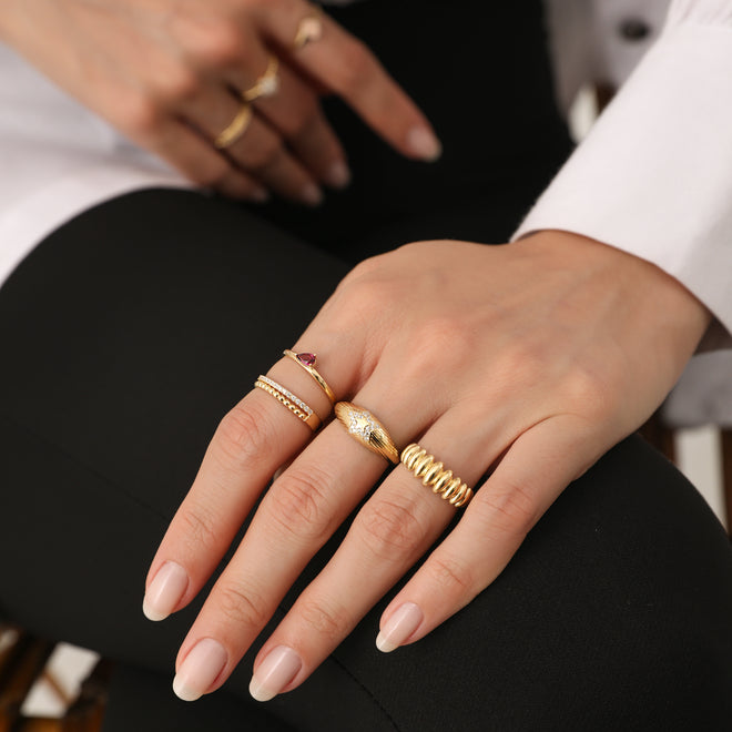 çift sıra görünümlü 14 ayar altın yüzük