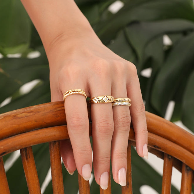 yonca yüzük kombin 14 ayar altın