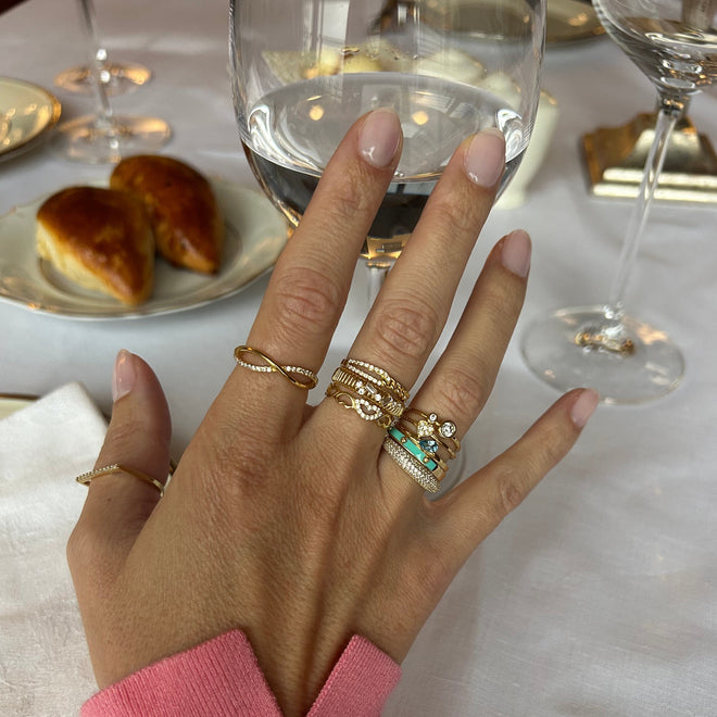 14 ayar altın Vintage band ışıltılı yüzük kombin