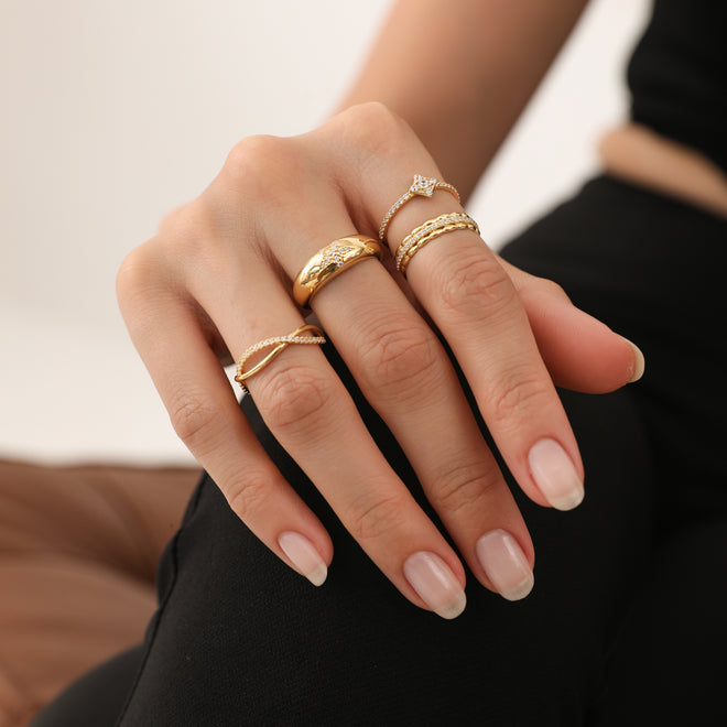 14 Ayar Altın Triple Row Bead Yüzük kombin