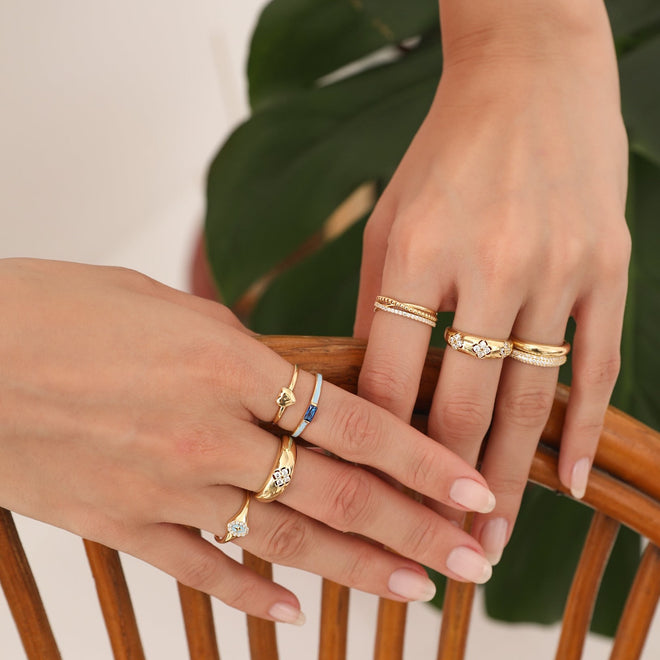 14 ayar altın mini kalp kadın yüzük kombin