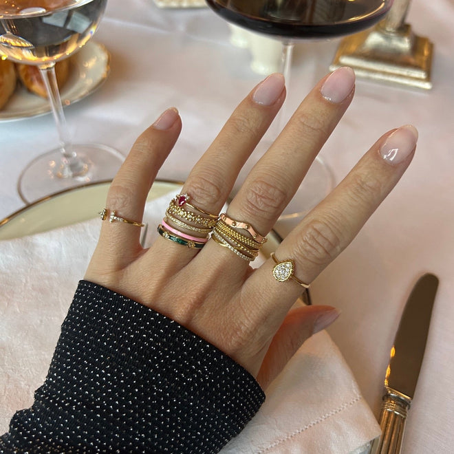 kuzey yıldızlı pembe mineli 14 ayar altın yüzük kombin