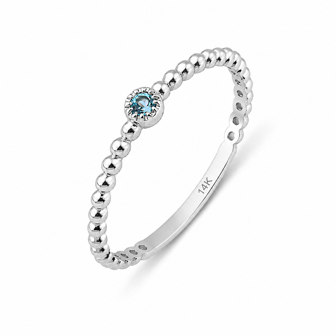 14 Ayar Altın Doğal Swiss Blue Topaz Minimal Yüzük