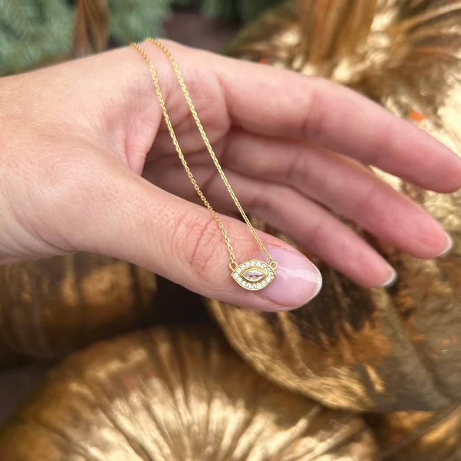 14 Ayar Altın Markiz Taşlı Göz Kolye