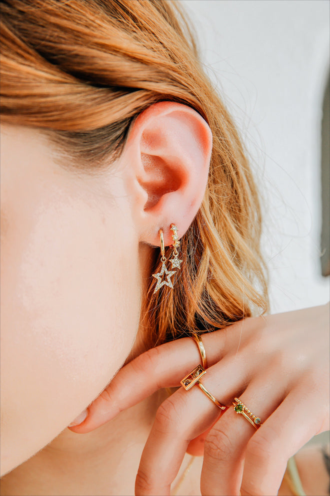 14 Ayar Altın Rockstar Taşlı Halka Küpe