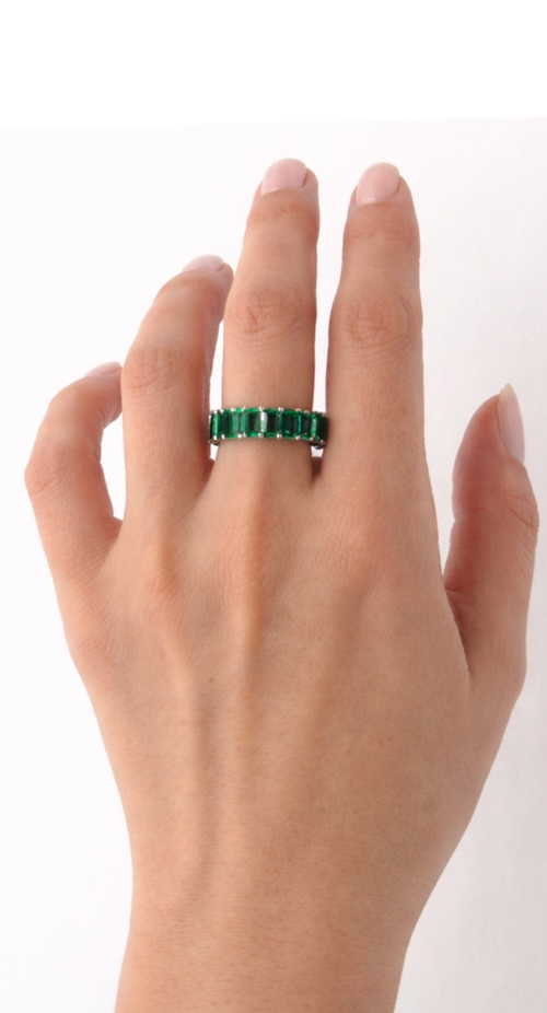 14 Ayar Altın Laboratuvar Üretimi Zümrüt Baget Sıra Taş Yüzük